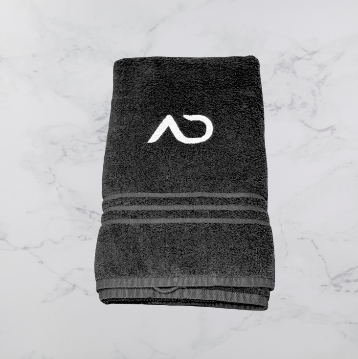 Handtuch schwarz, Black towel, Anja Diergarten handtuch, Stick, Black edition, saunahandtuch, Saunatuch, großes Handtuch